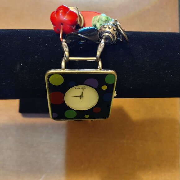 Handmade Narmi Square Polka Dot Watch With Colorful Beaded Stretch Bracelet - Picture 7 of 8